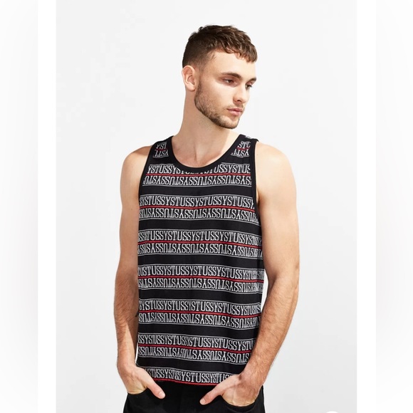 STÜSSY Signature Logo Stripe Band Tank Top Surfing Skateboard Hip Hop Shirt Art - Picture 4 of 14